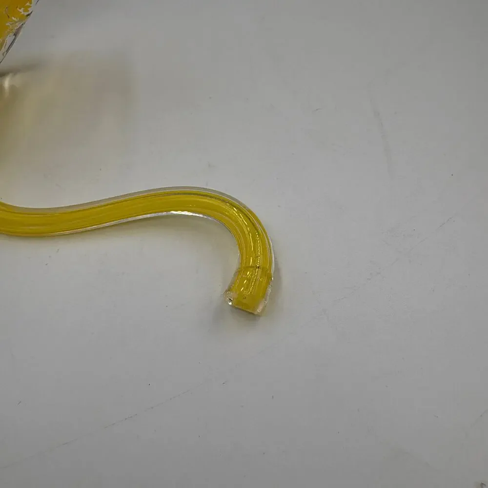 Vibrant Yellow Speckled Hand Blown Art Glass Flower Open Base Bud